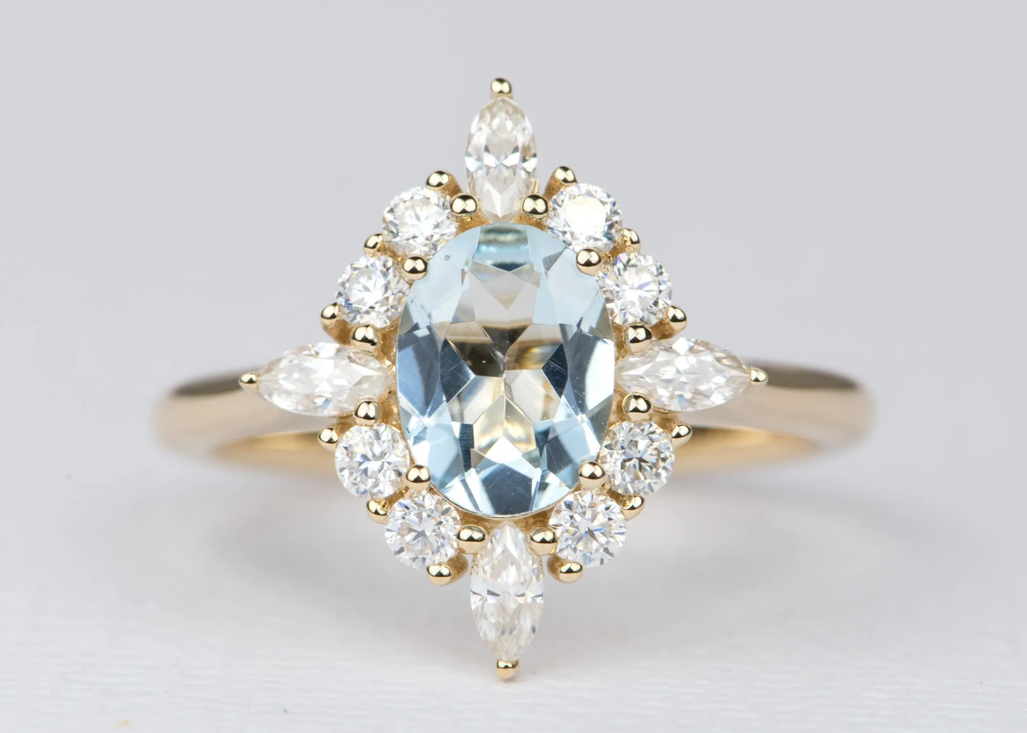 Oval Aquamarine with Moissanite Halo 14K Gold Engagement Ring AD1649-1