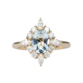 Oval Aquamarine with Moissanite Halo 14K Gold Engagement Ring AD1649-1