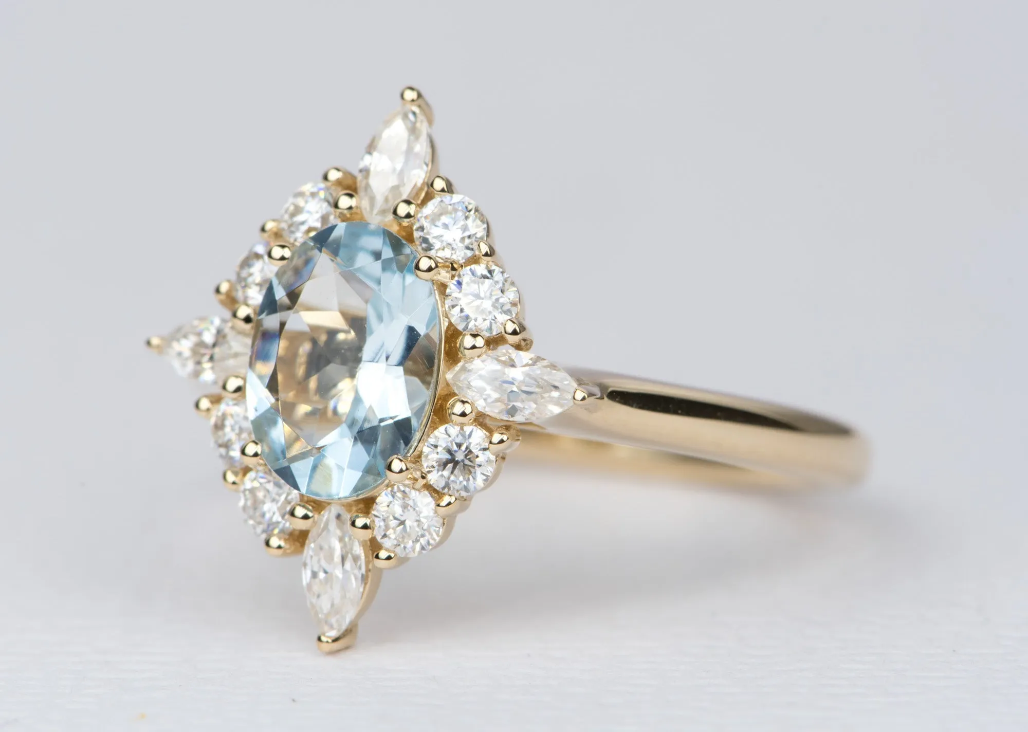 Oval Aquamarine with Moissanite Halo 14K Gold Engagement Ring AD1649-1