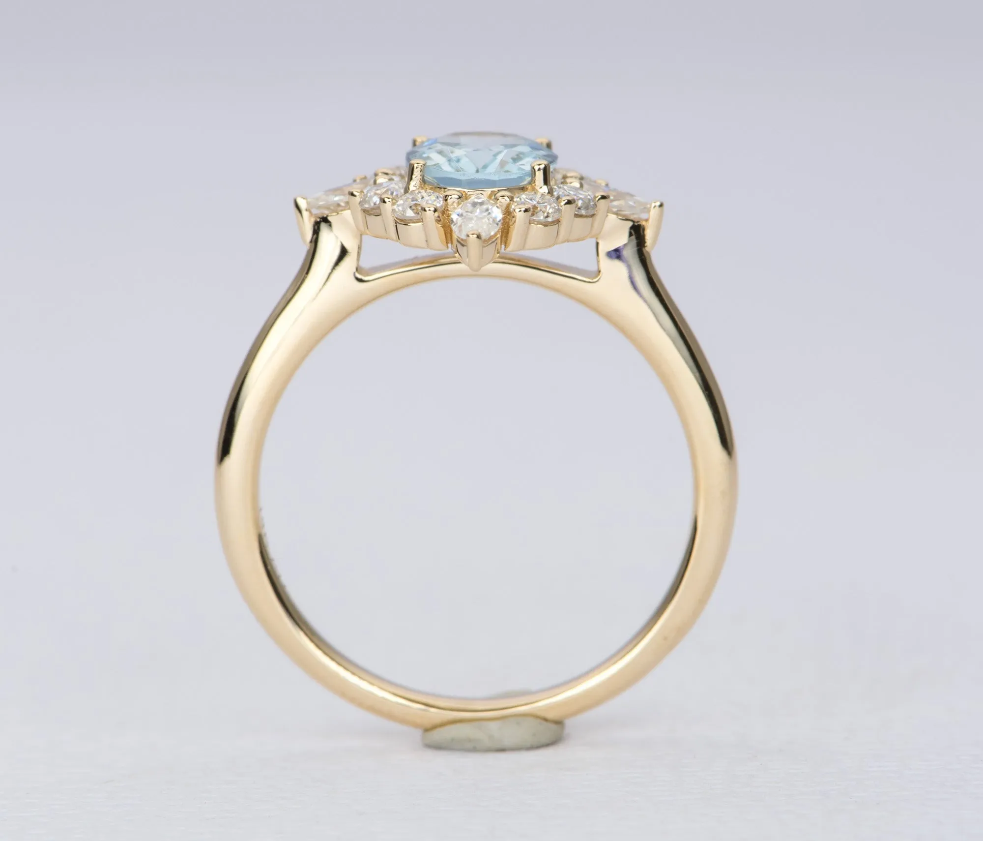 Oval Aquamarine with Moissanite Halo 14K Gold Engagement Ring AD1649-1