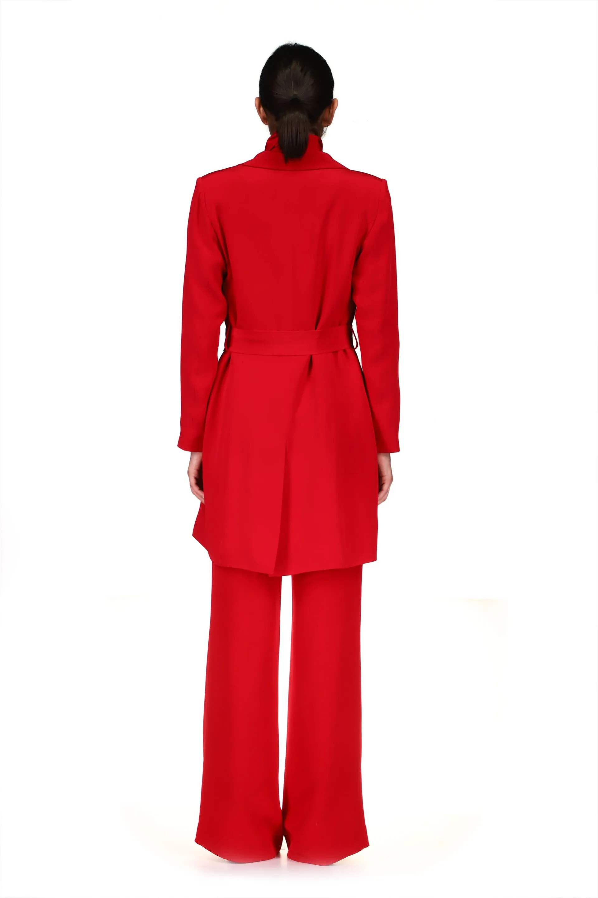 'OVERSATURATED SILKS' RED RELAXED TRENCH COAT