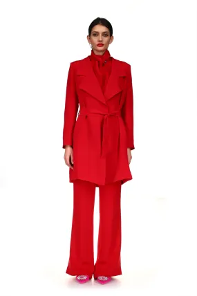 'OVERSATURATED SILKS' RED RELAXED TRENCH COAT