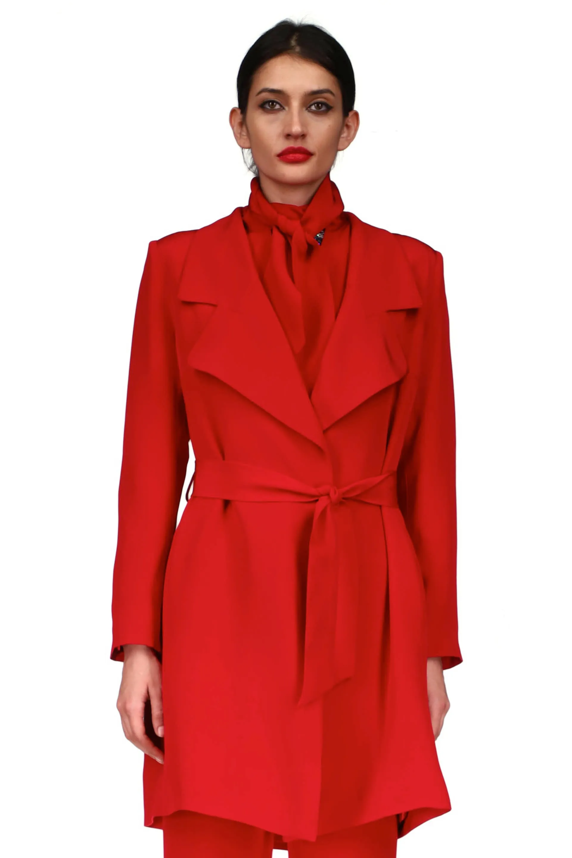 'OVERSATURATED SILKS' RED RELAXED TRENCH COAT