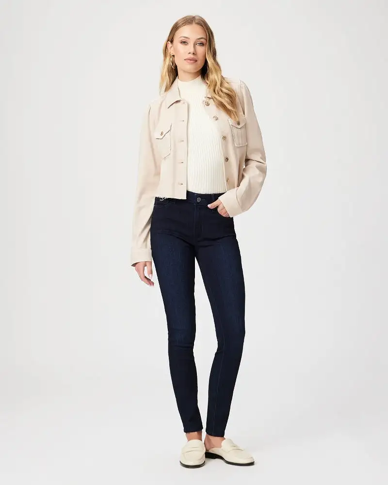 PAIGE Cropped Pacey Denim Jacket w Raw Hem - Soft Beige