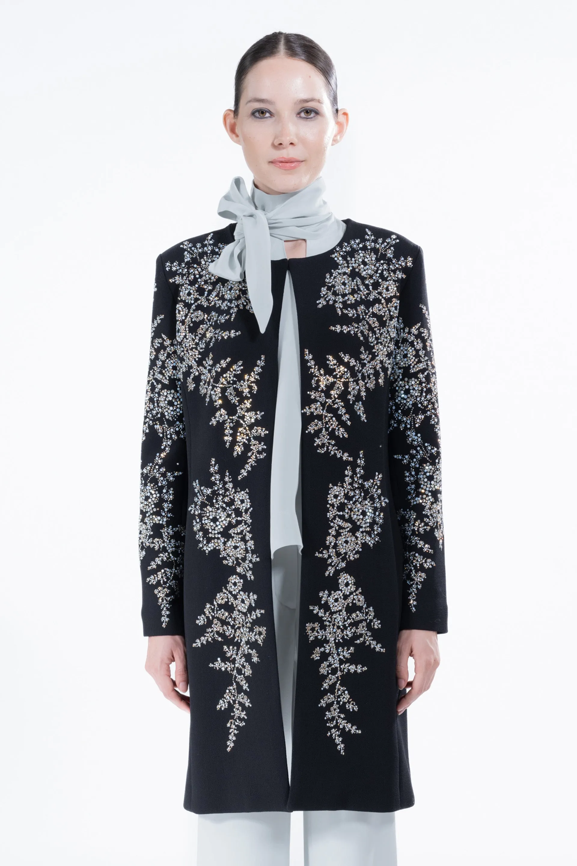 'PAISLEY FLORETTES' CLASSIC COLLARLESS COAT