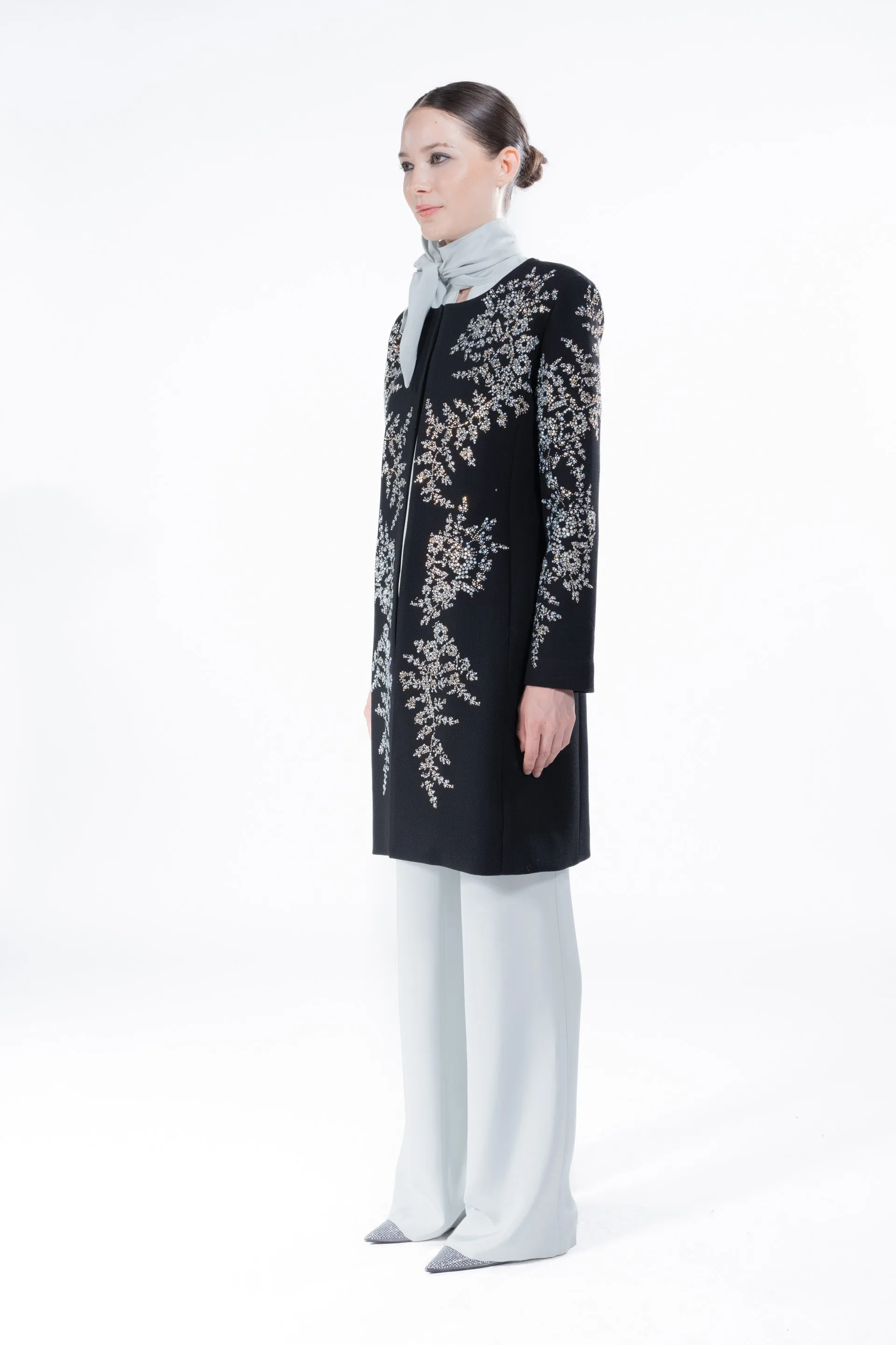 'PAISLEY FLORETTES' CLASSIC COLLARLESS COAT