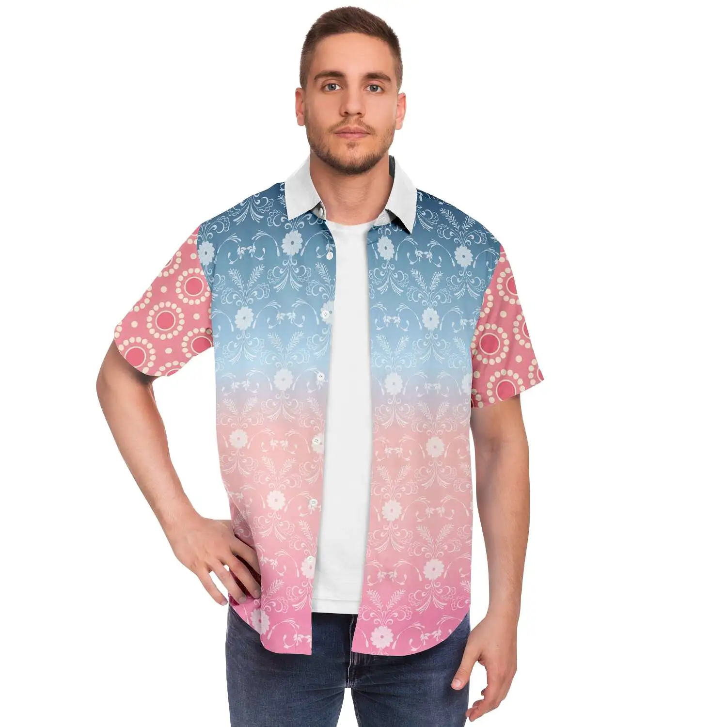 Pink Glacier Short Sleeve Button Down Shirt