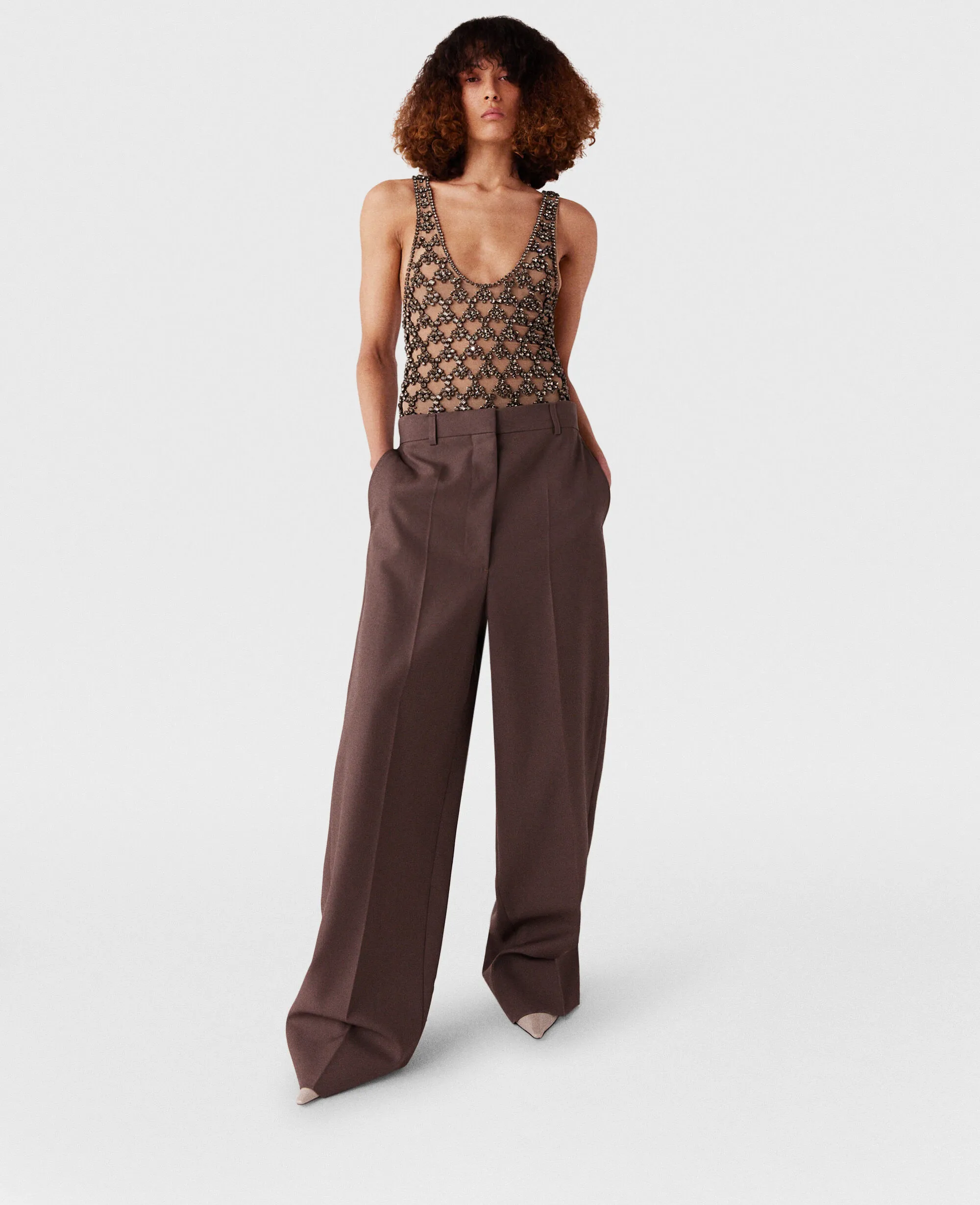 Pleated Low-Rise Pants