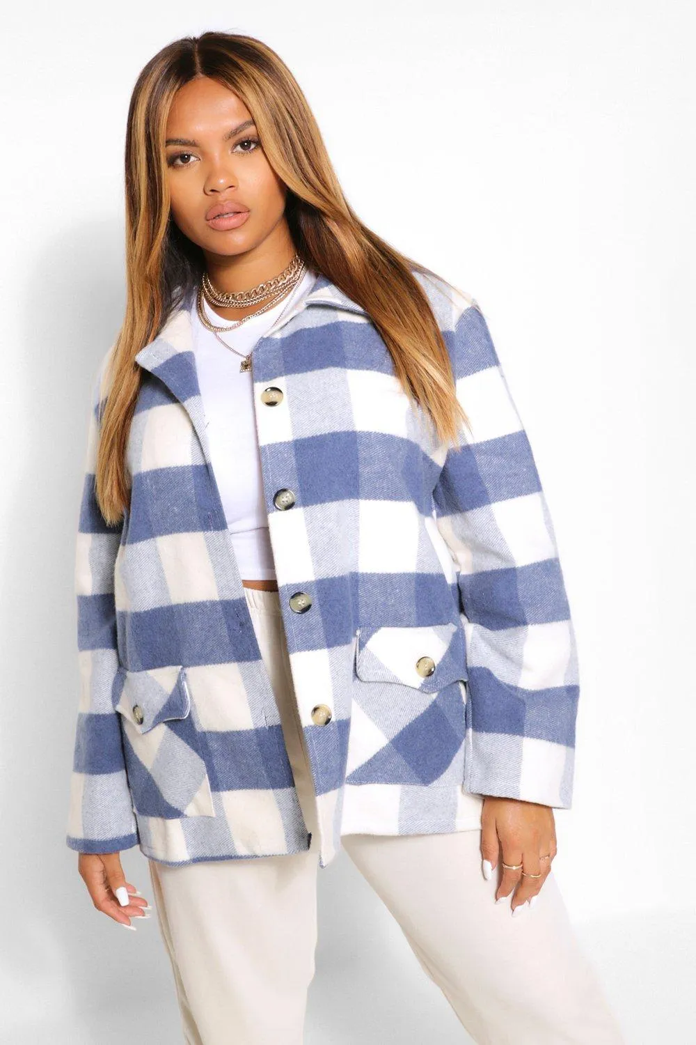 Plus Oversize Check Coat