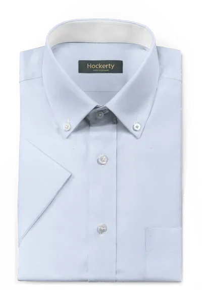 Premium wrinkle-free light blue short sleeve cotton button down Shirt with contrast collar