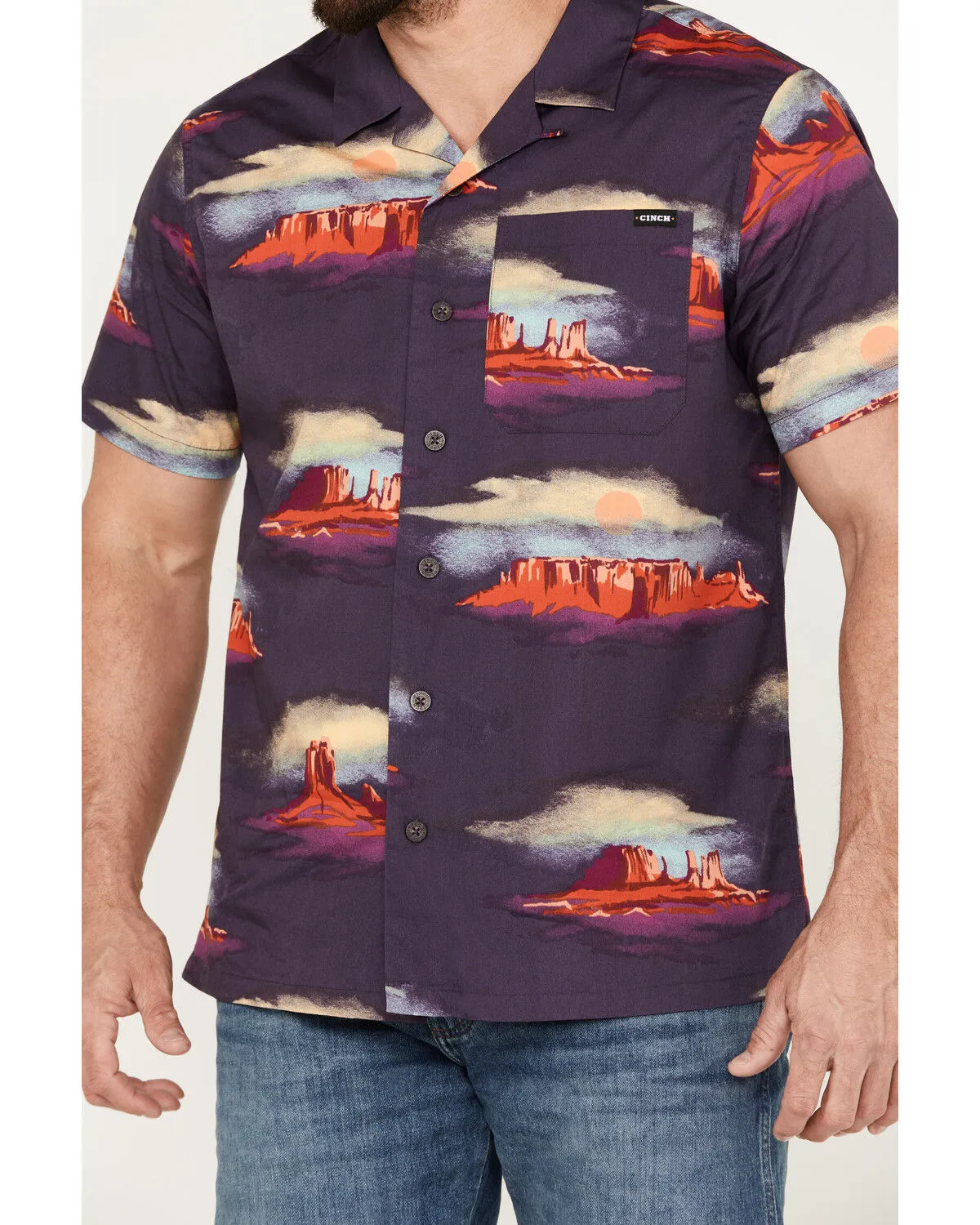 Product Name:  Cinch Men's Camp Tumbleweed Red Rock Scenic Short Sleeve Button Down Shirt