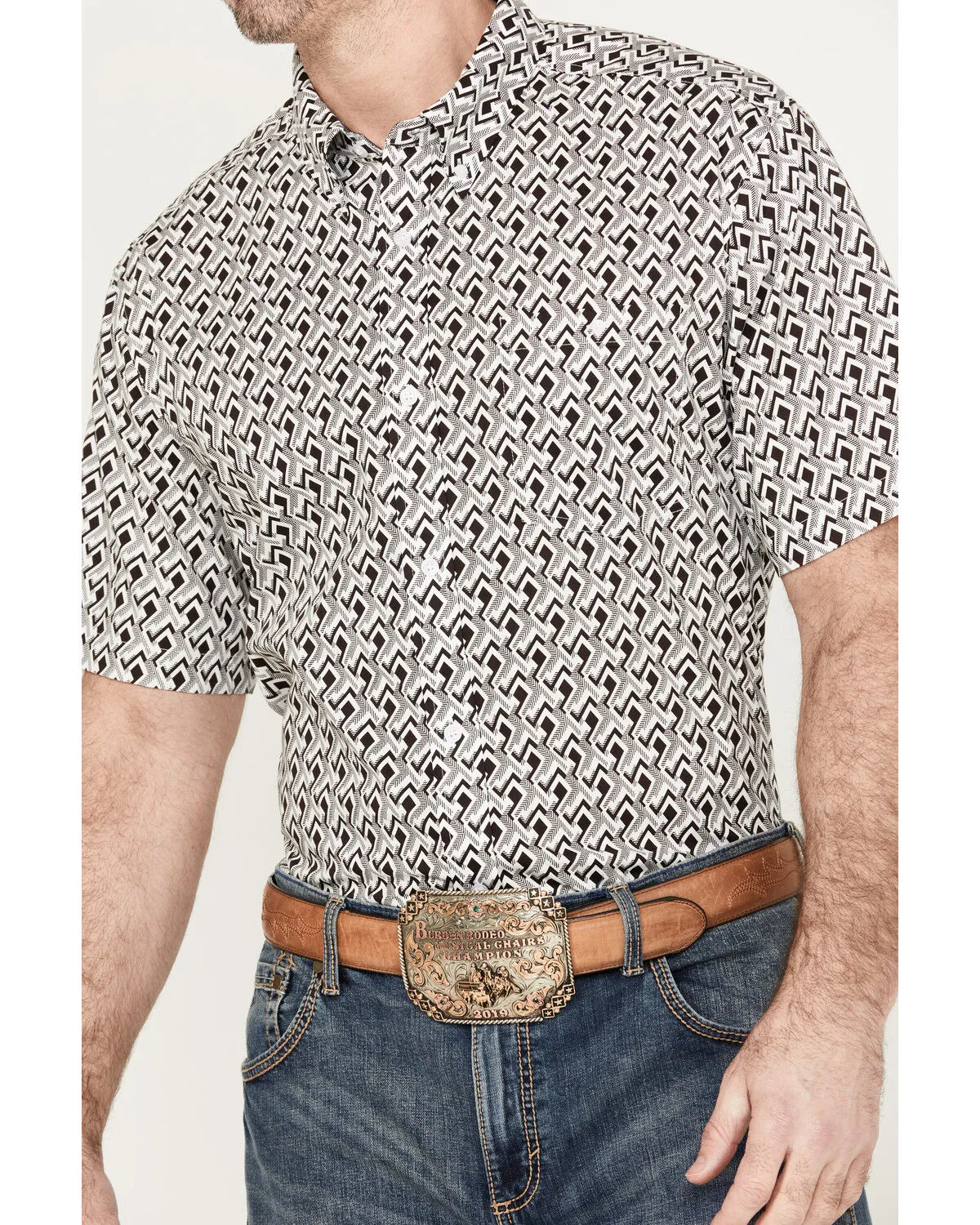 Product Name:  RANK 45® Men's West Trellis Geo Print Short Sleeve Button-Down Shirt