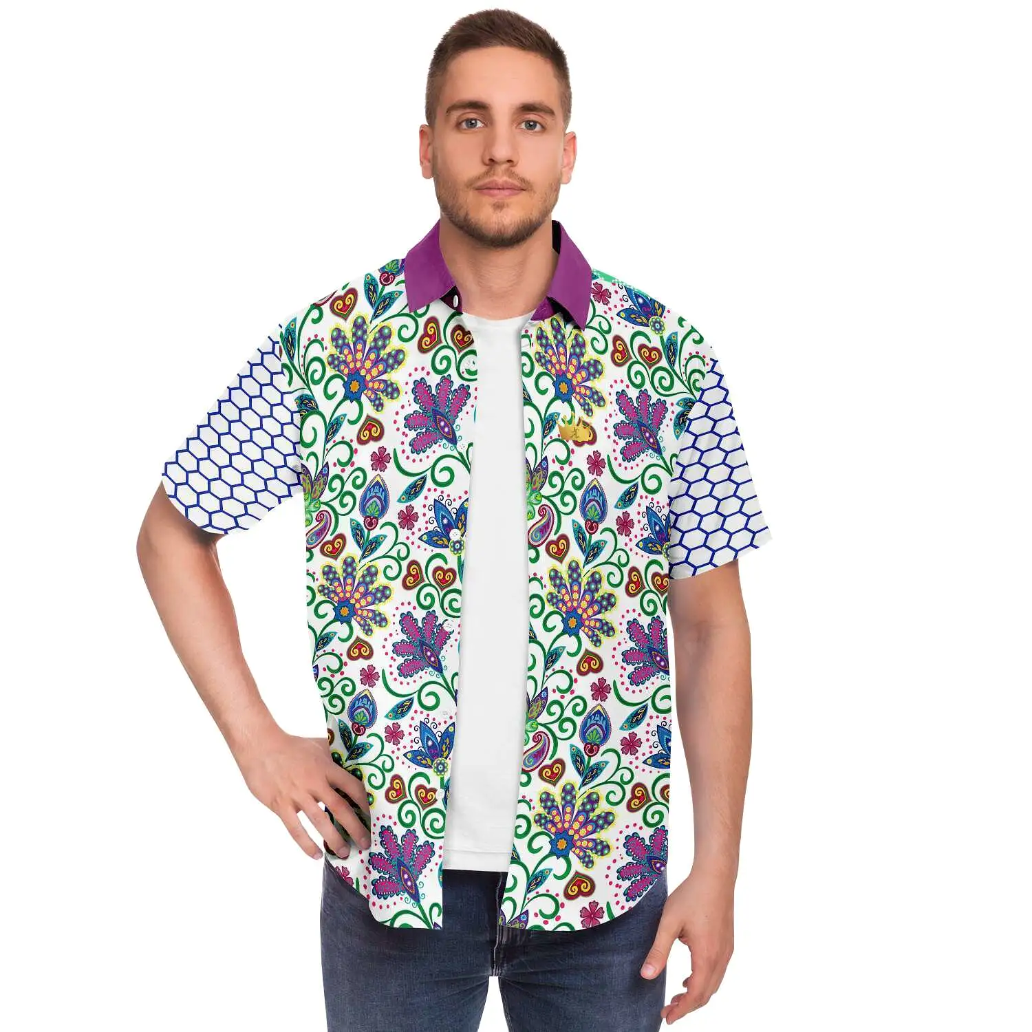 Purple Majesty Short Sleeve Button Down Shirt