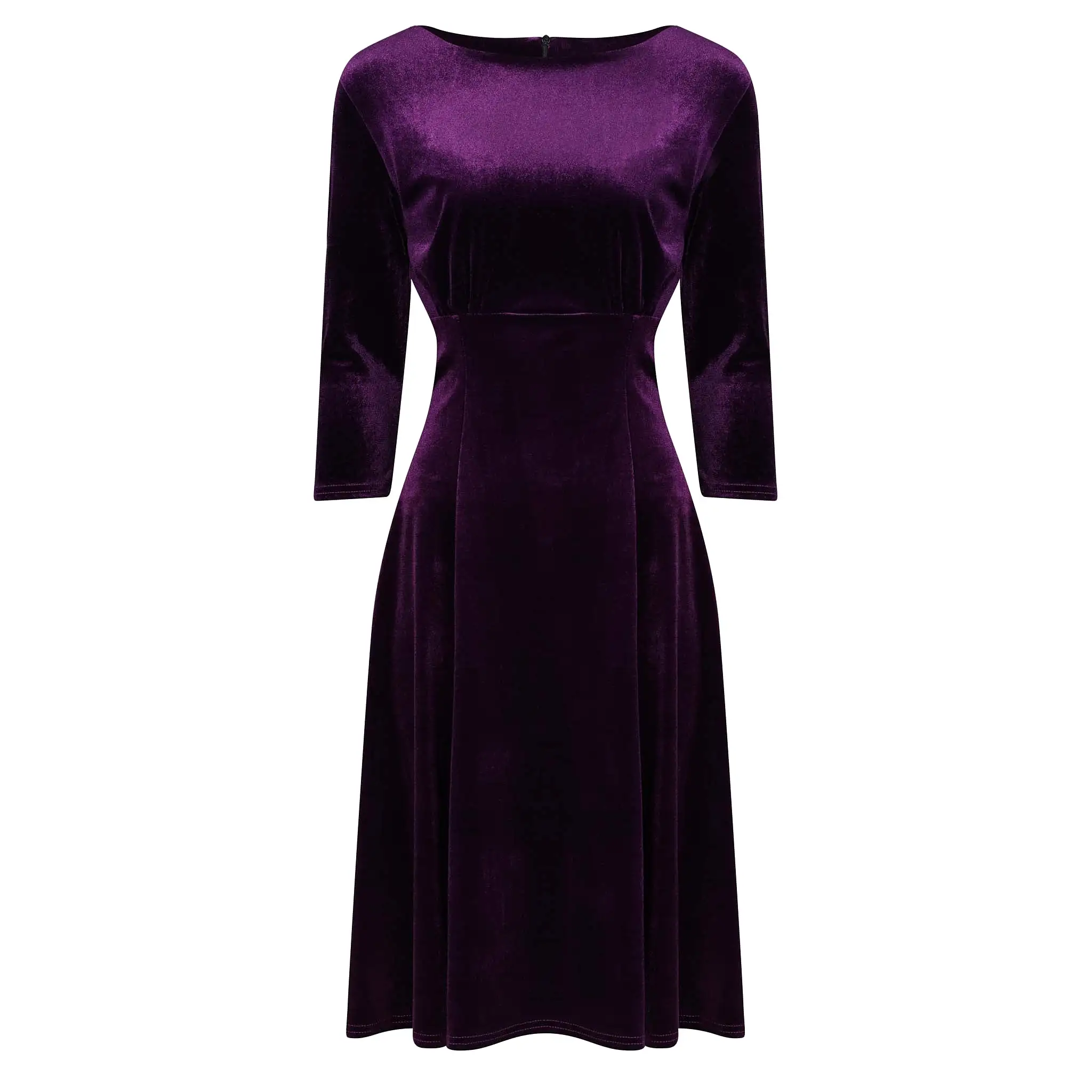 Purple Velour 3/4 Sleeve Vintage Swing Midi Dress