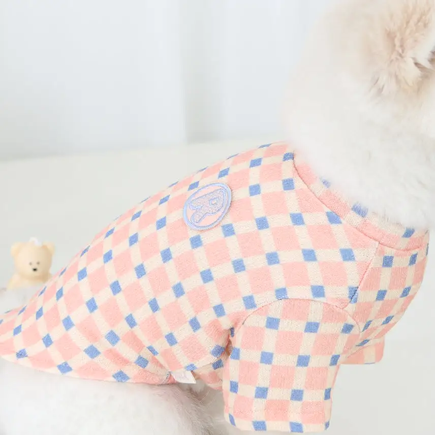 R logo Dogs Clothes Checked patterned Casual Cute Comfortable Clothing Sweaters Korean Designers Apparel Outfits Pastel Colours 