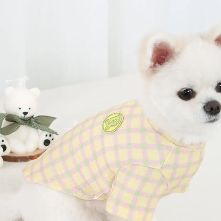 R logo Dogs Clothes Checked patterned Casual Cute Comfortable Clothing Sweaters Korean Designers Apparel Outfits Pastel Colours 