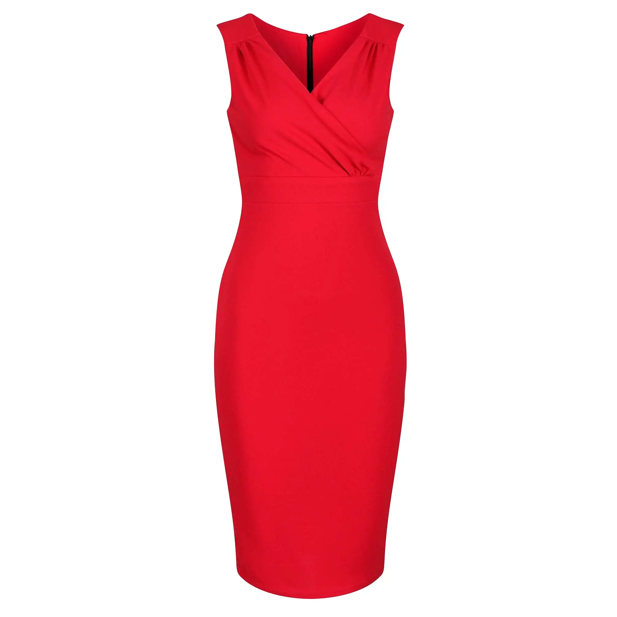 Red Sleeveless Crossover Top Bodycon Midi Dress