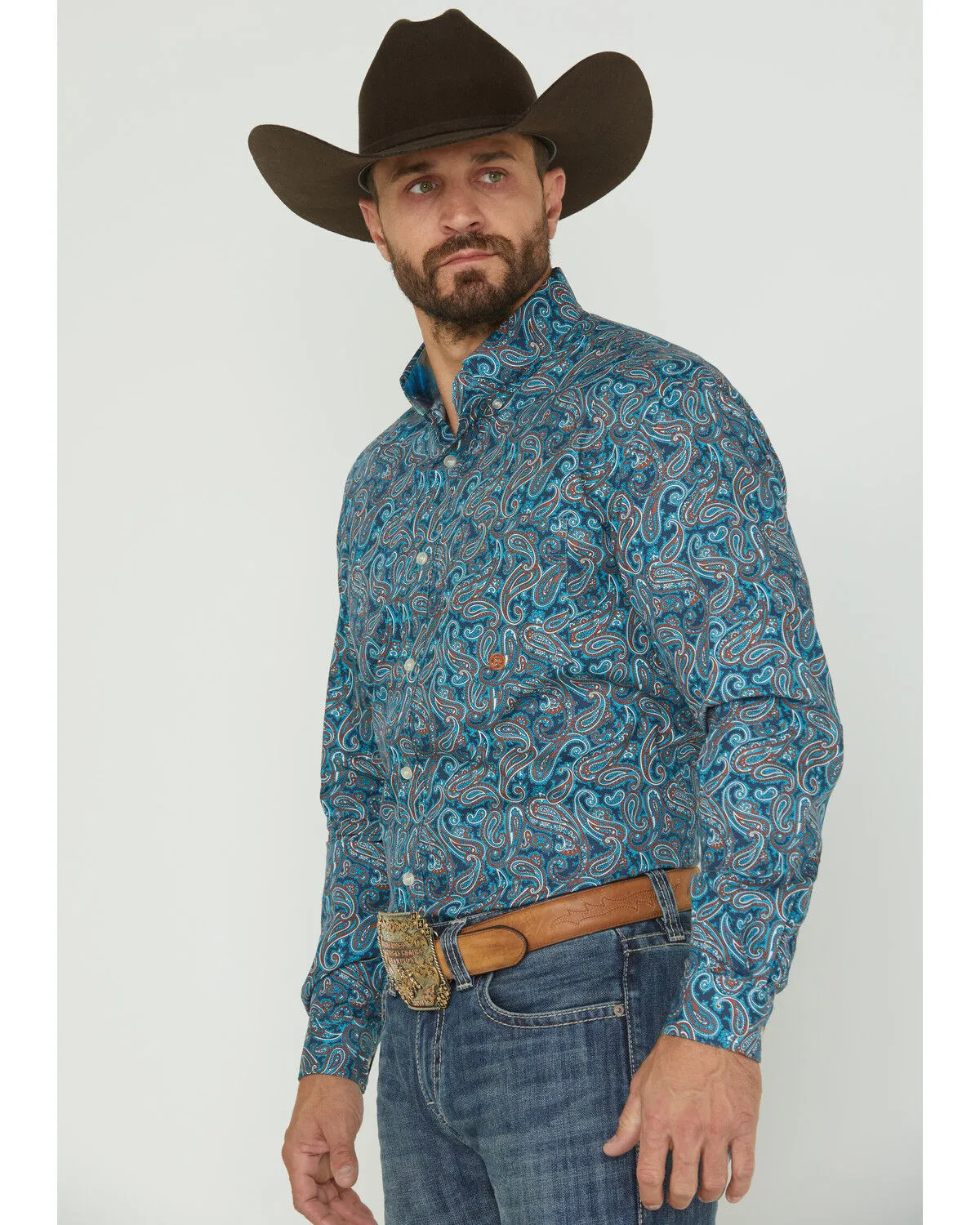 Roper Men's Autumn Sky Paisley Print Long Sleeve Button Down Shirt