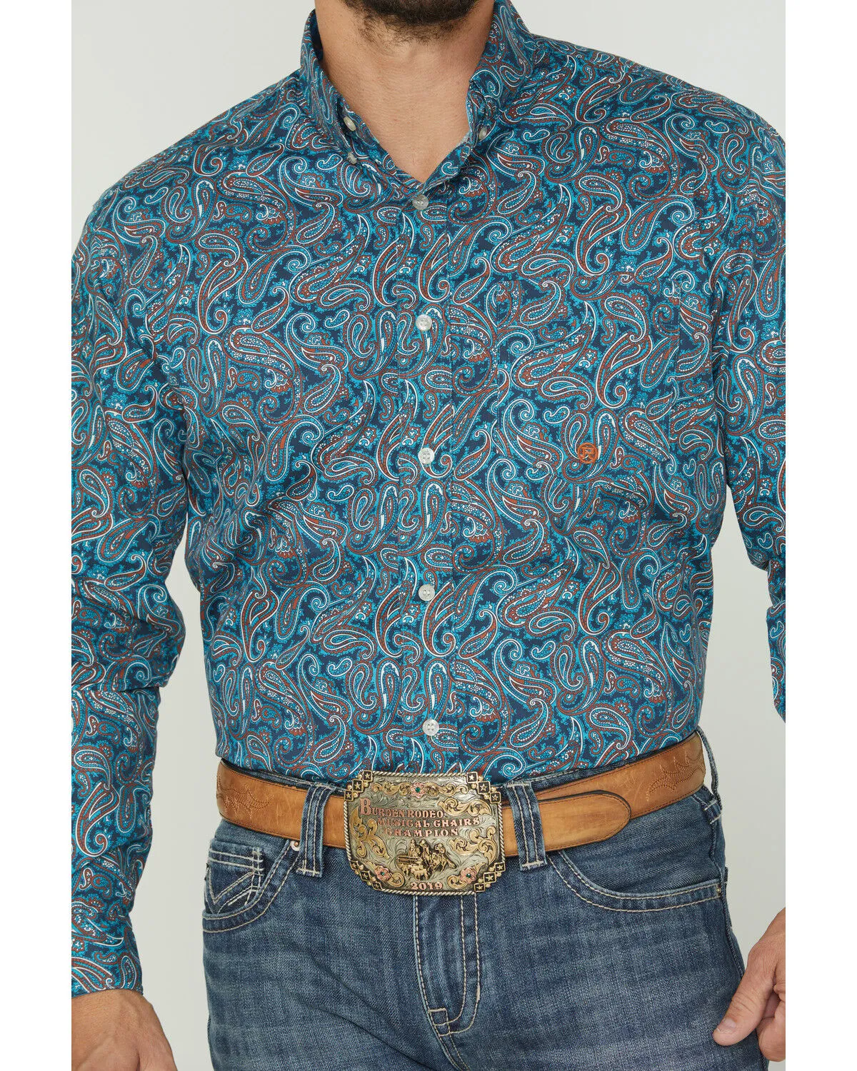 Roper Men's Autumn Sky Paisley Print Long Sleeve Button Down Shirt