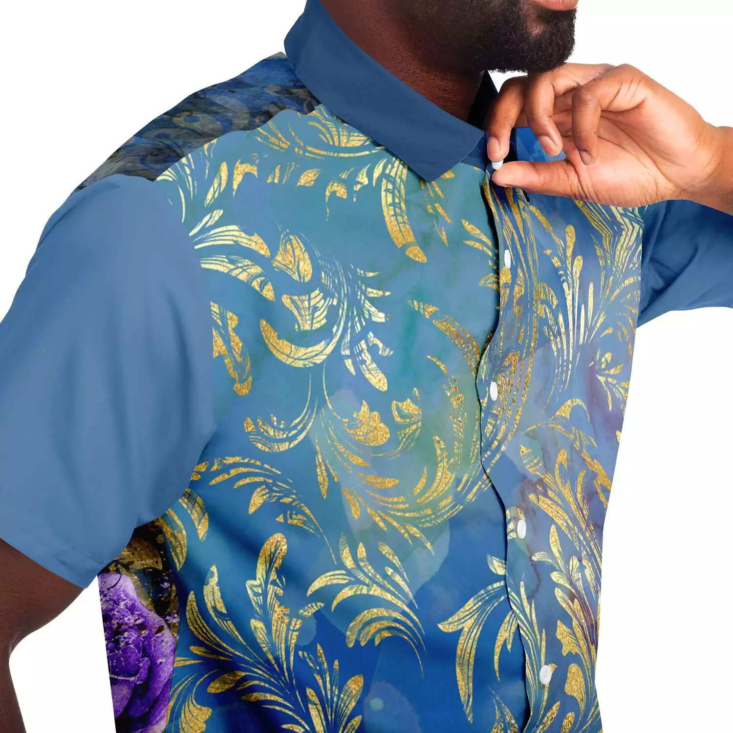 Royal Peacock Short Sleeve Button Down Shirt