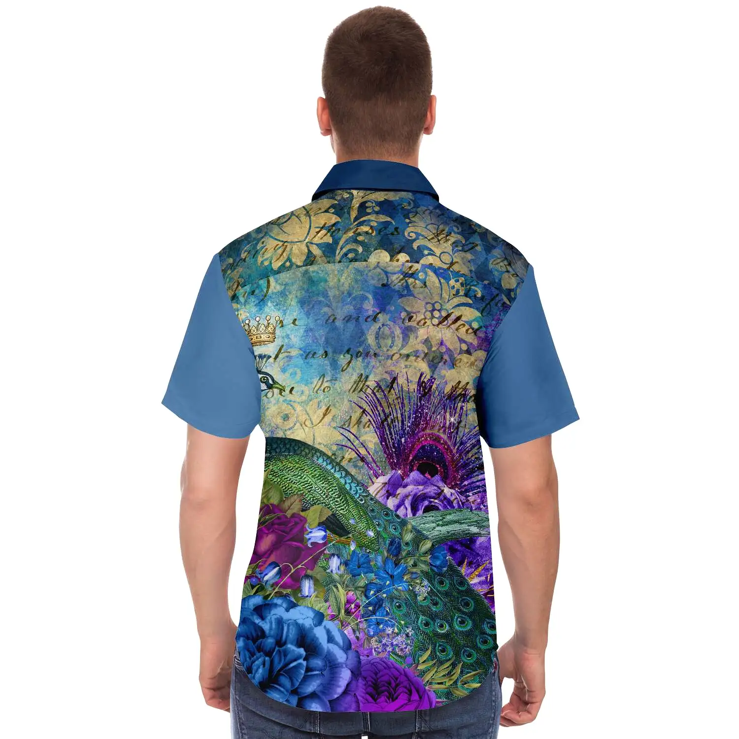 Royal Peacock Short Sleeve Button Down Shirt