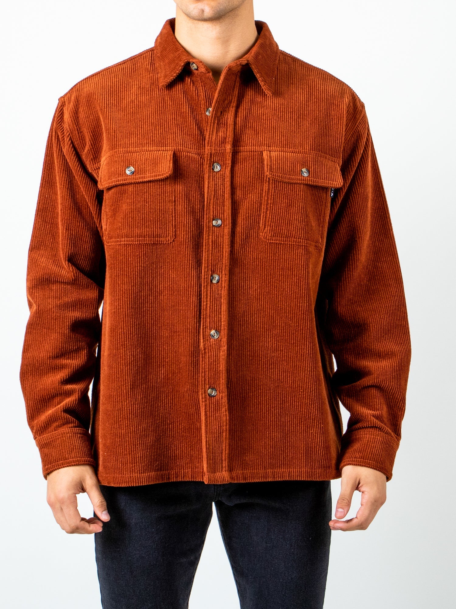 Rusty US COOP CORDUROY LONG SLEEVE SHIRT - BROWN RUST