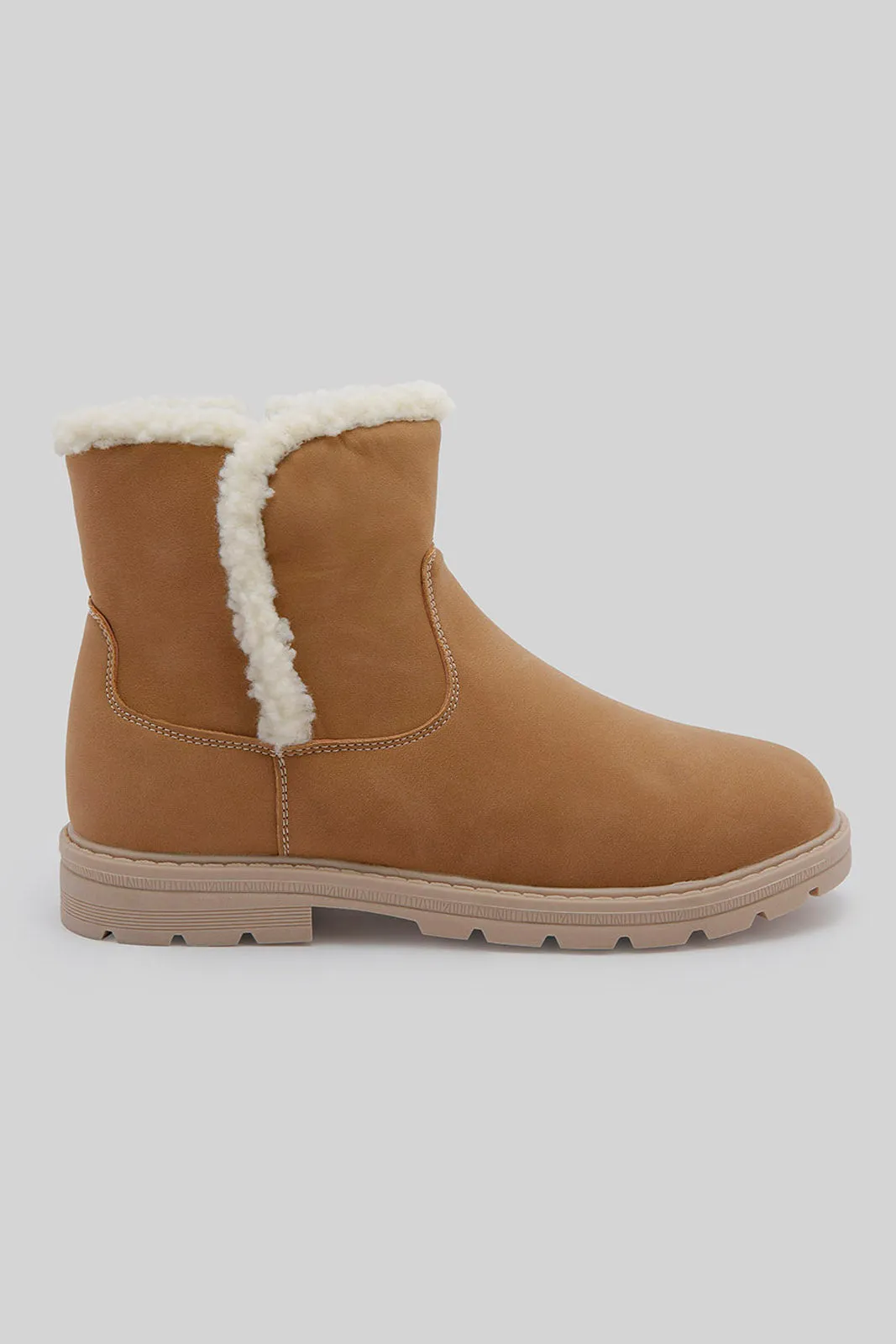 Senior Girls Tan Faux-Fur Ankle Boot