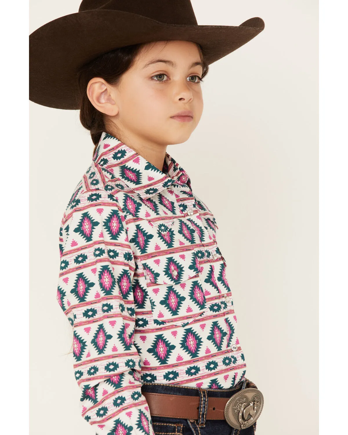 Shyanne Girls' Southwestern Print Long Sleeve Western Button-Down Shirt