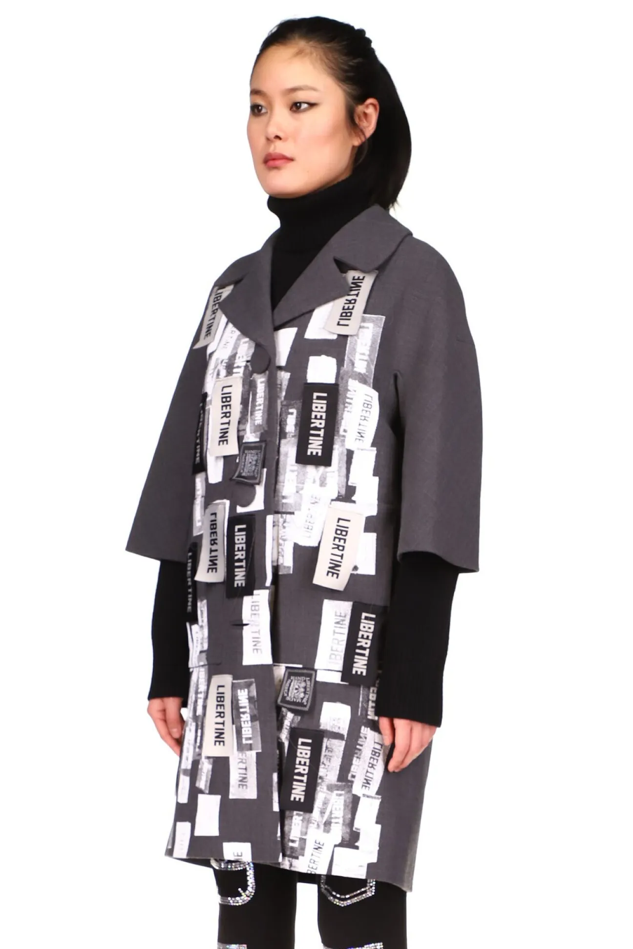 SILK SCREENED 'LABEL MANIA' PATCH POCKET COAT