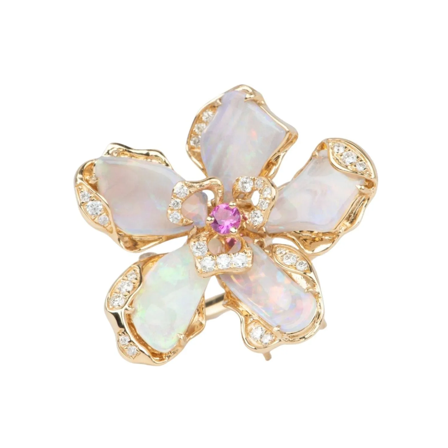 Solid Australian Opal Organic Flower Ring Pendant Conversion 18K Gold ~11g R6654