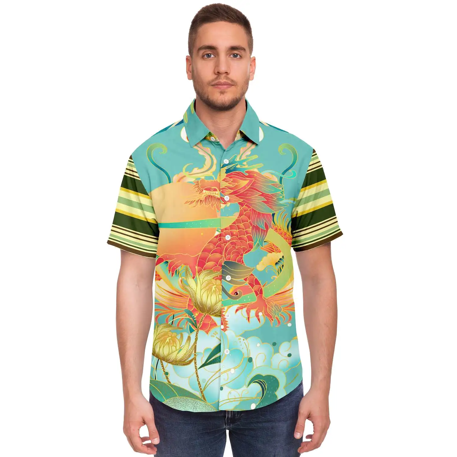 The Koi Dragon Striped Button Down Shirt