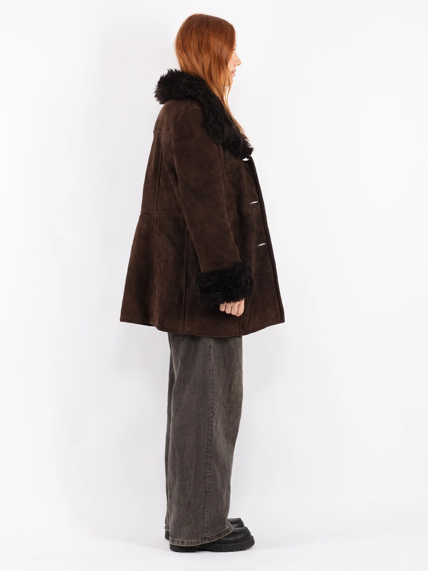 Vintage 70's Women Sheepskin Shearling Coat in Brown