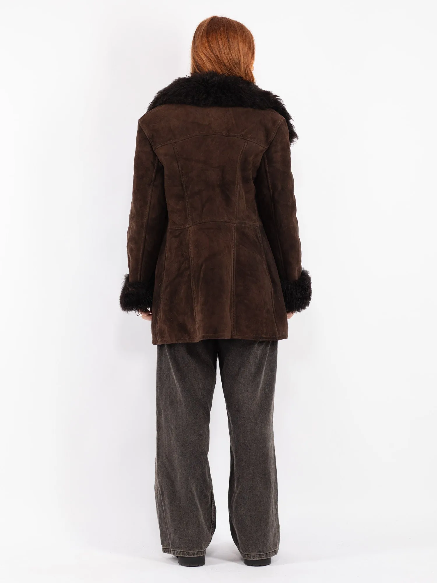 Vintage 70's Women Sheepskin Shearling Coat in Brown