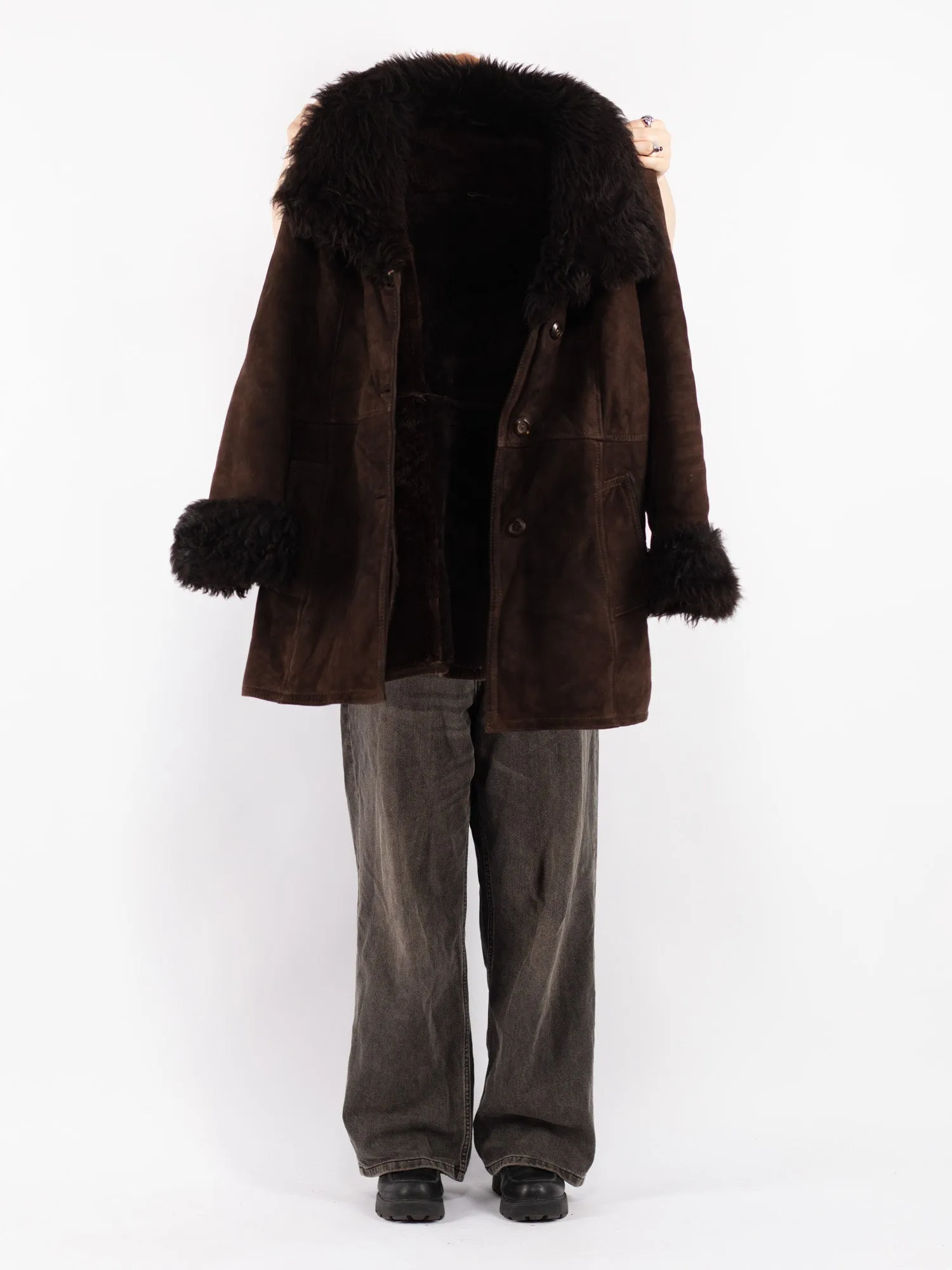 Vintage 70's Women Sheepskin Shearling Coat in Brown