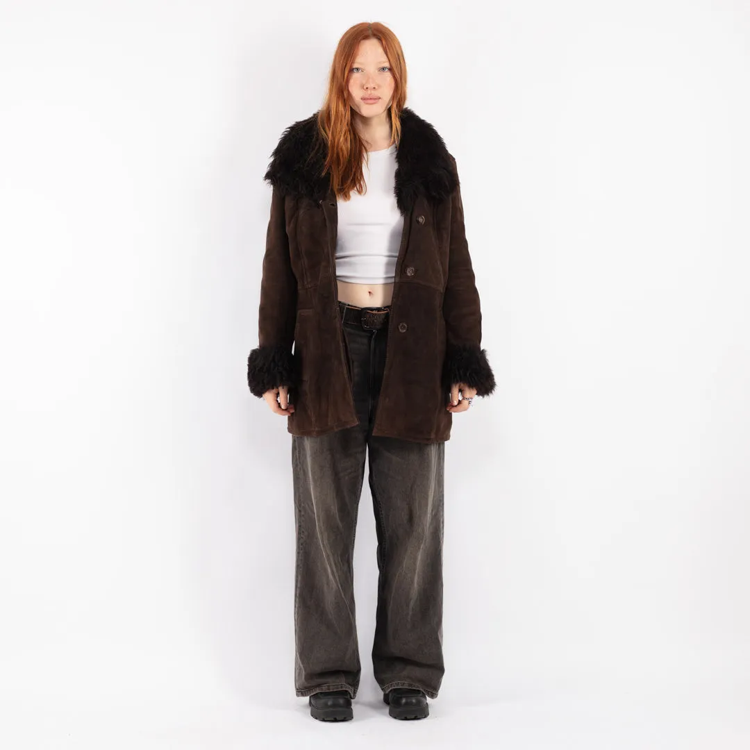 Vintage 70's Women Sheepskin Shearling Coat in Brown