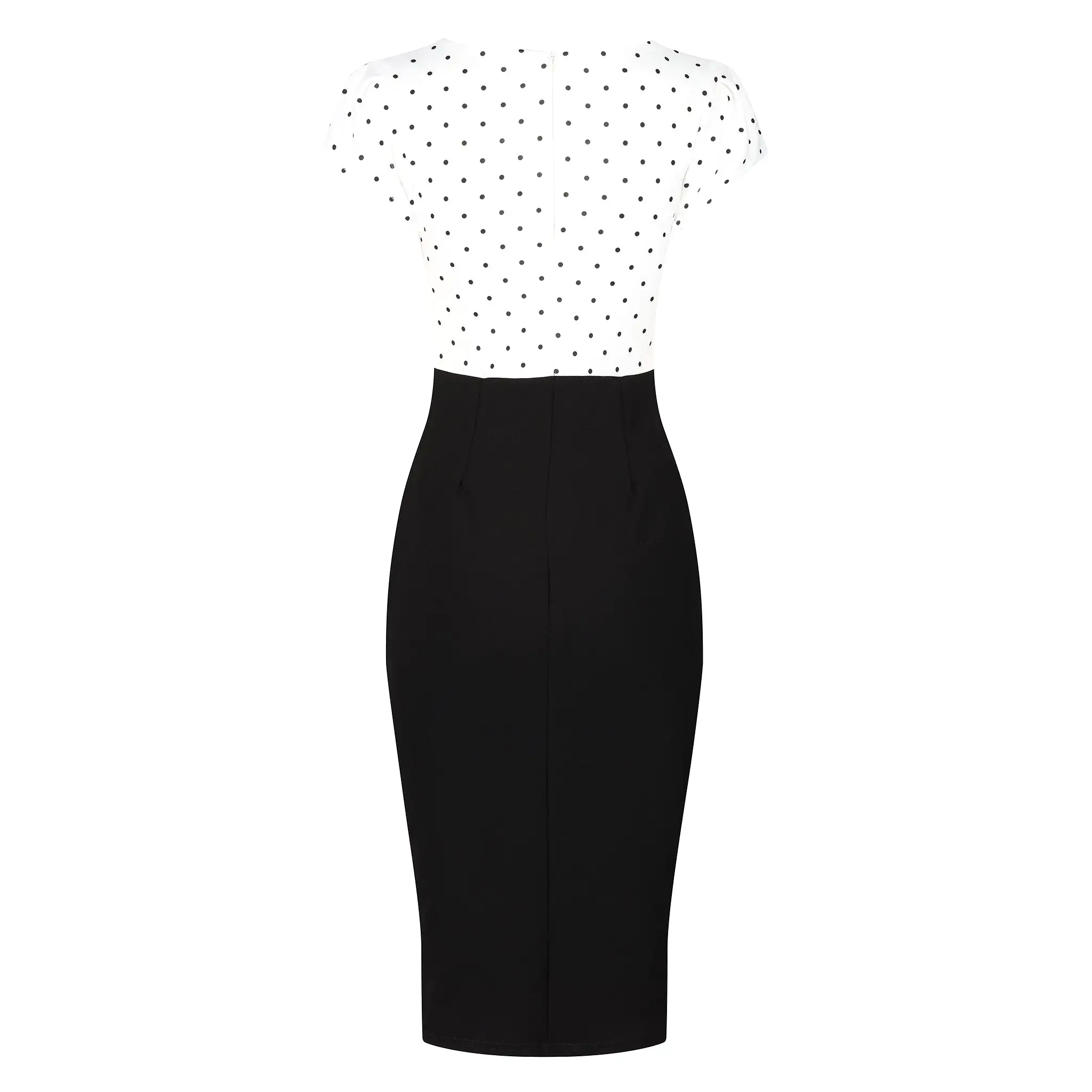 White And Black Polka Dot Print Tie Front Bodycon Midi Dress