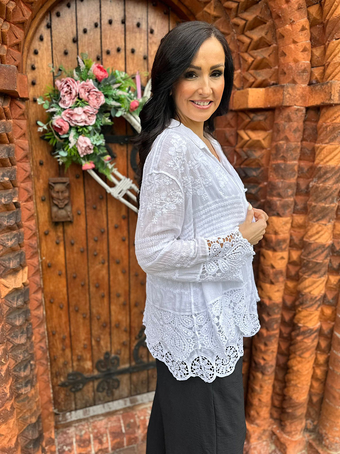 White Crochet Detail Shirt Jacket Jenny