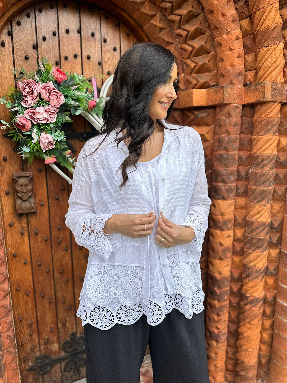 White Crochet Detail Shirt Jacket Jenny