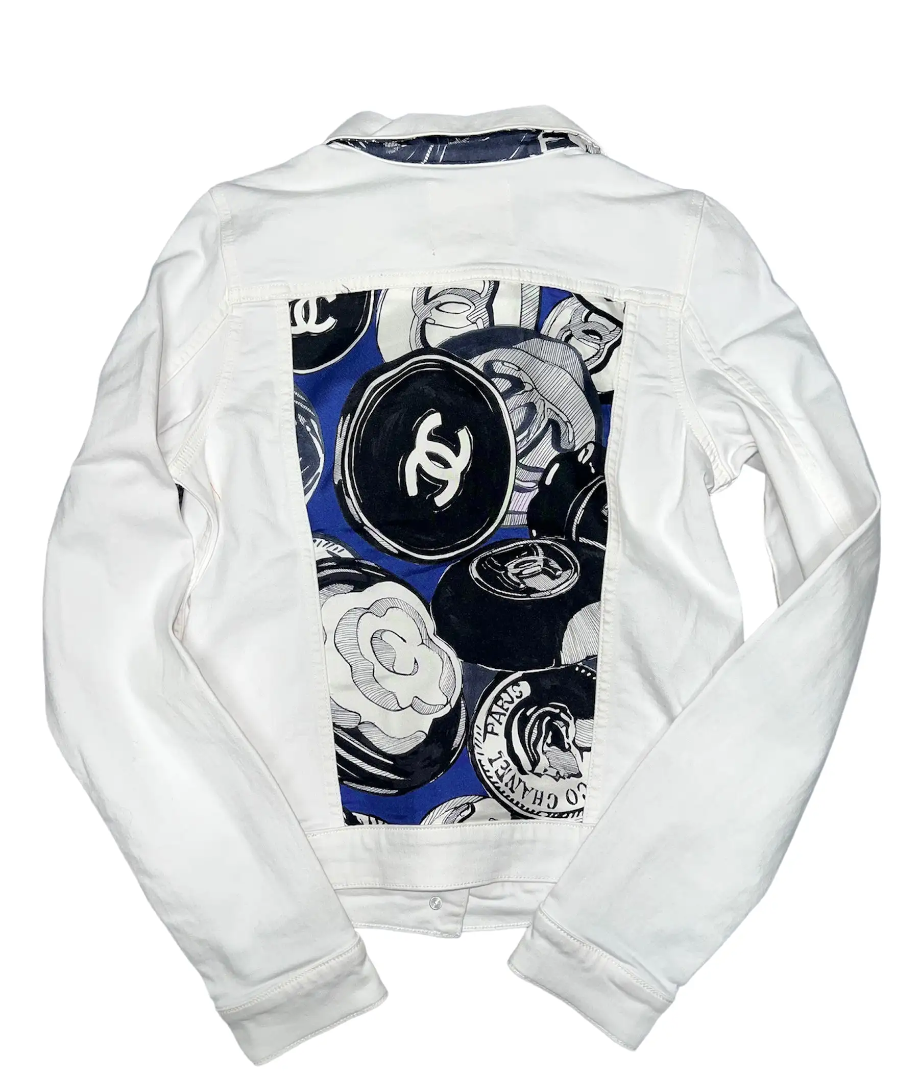 White Denim Jacket with Designer Silk Scarf