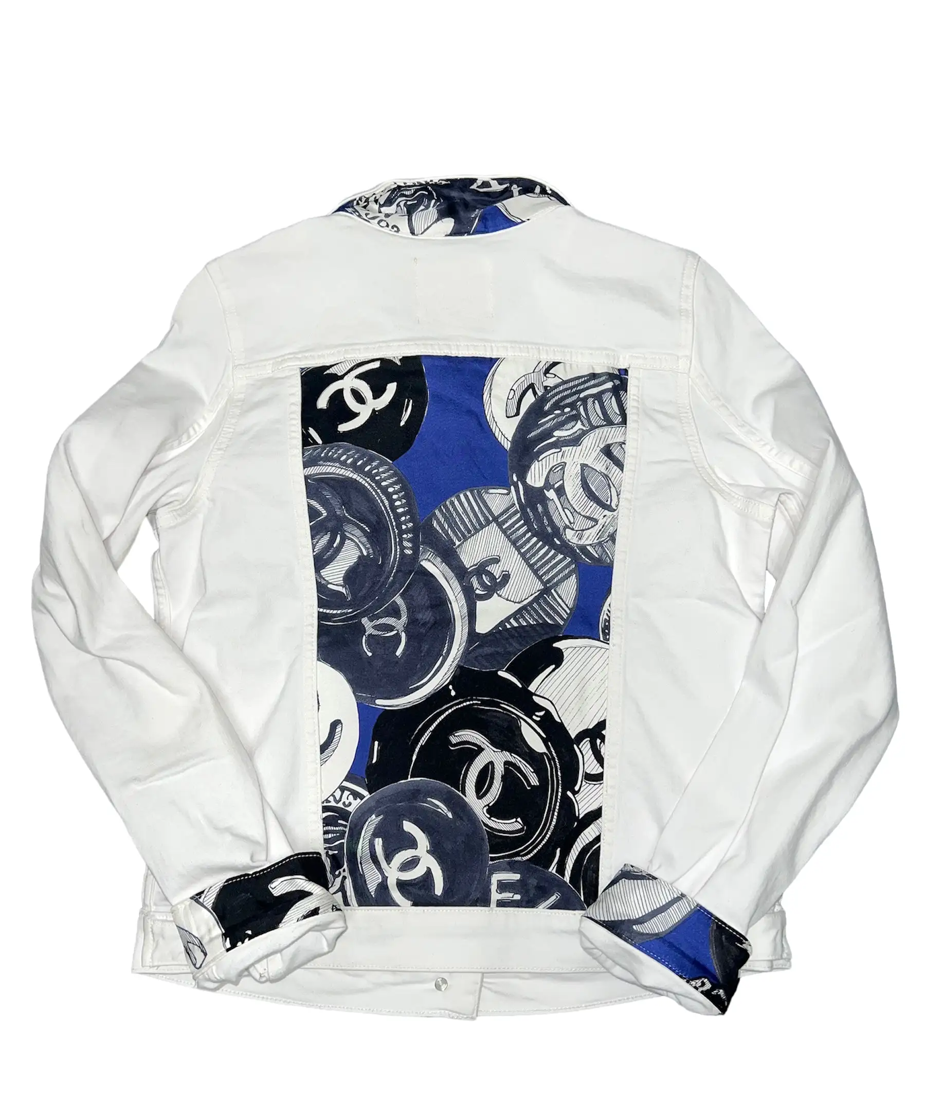 White Denim Jacket with Designer Silk Scarf