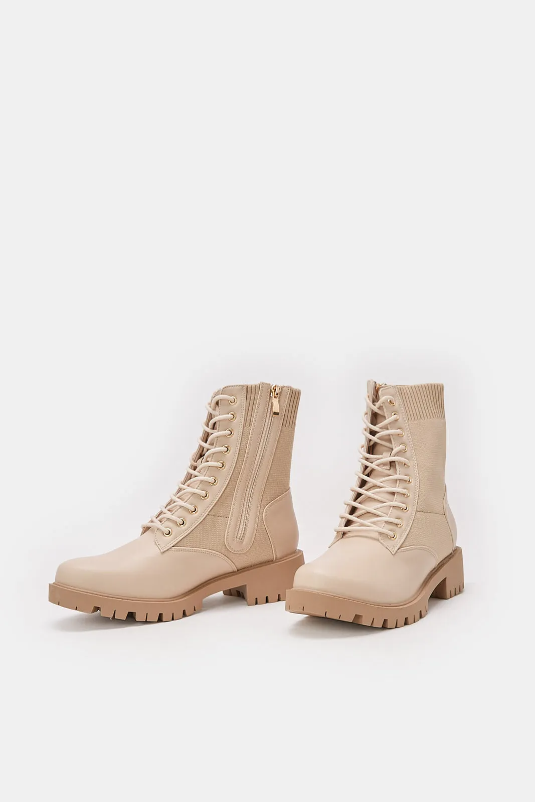 Women Beige Knitted  Boot