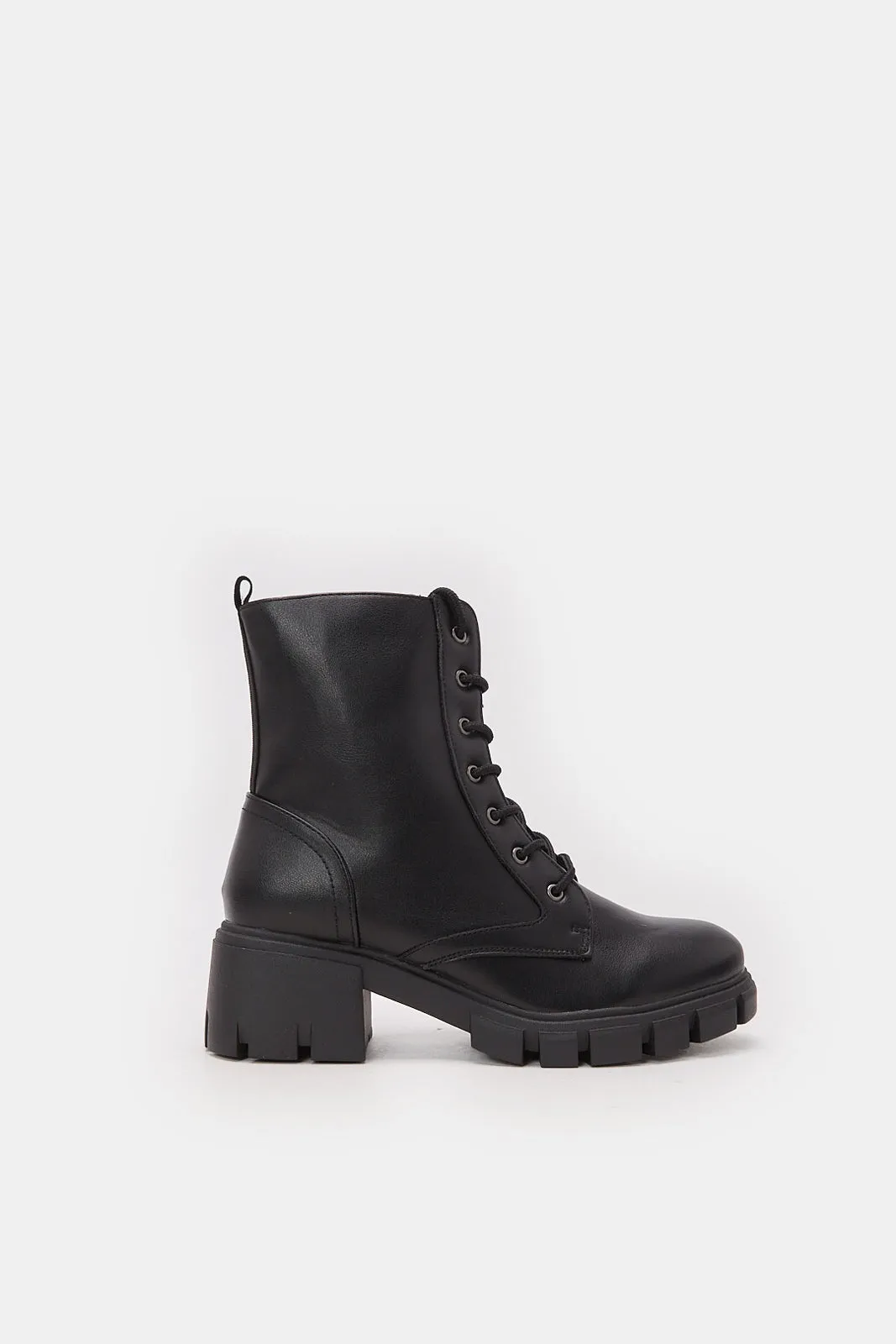 Women Black Lace Up Combat Boot