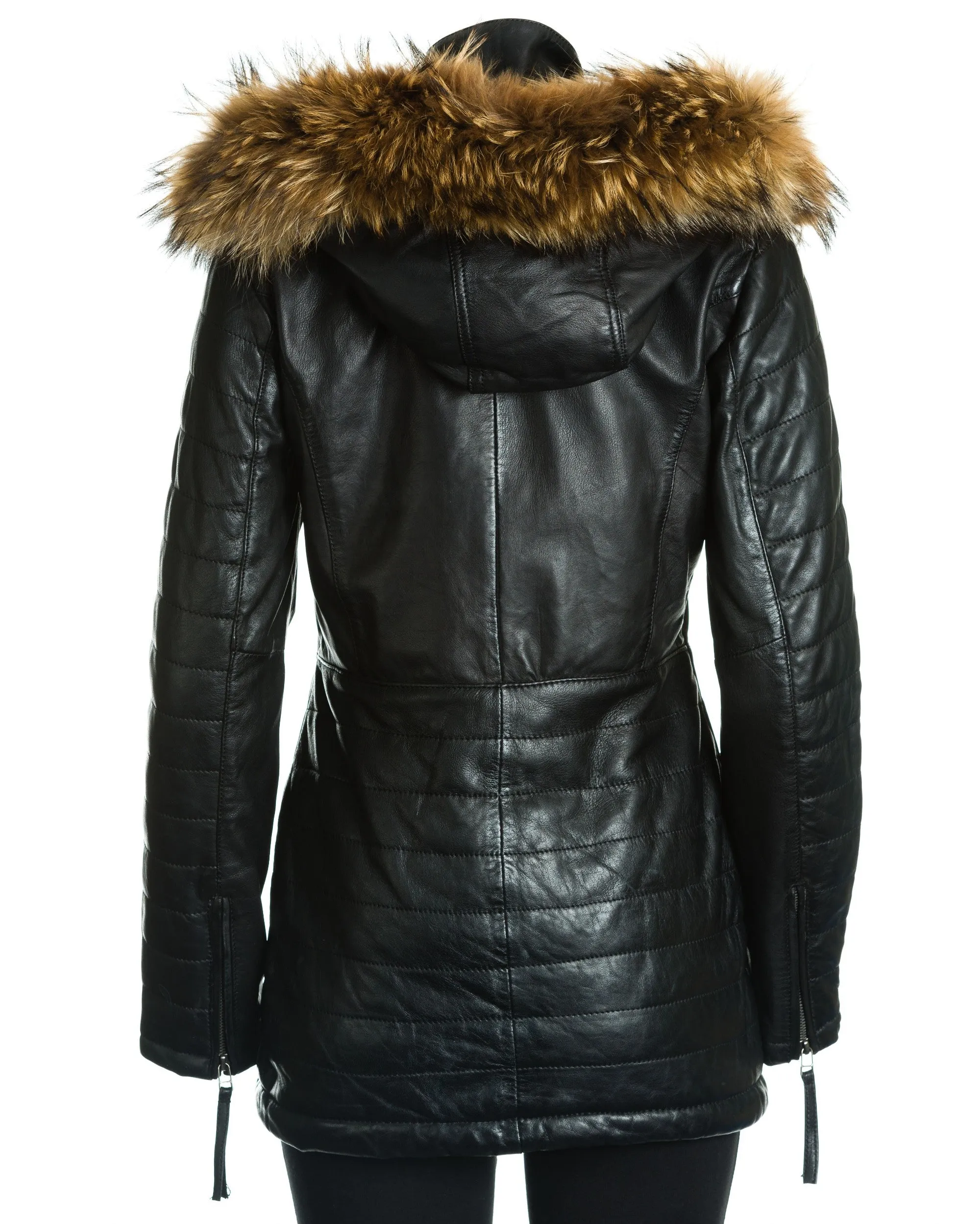 Women's Leather Parka Jacket with Stitch Detail: Pippa