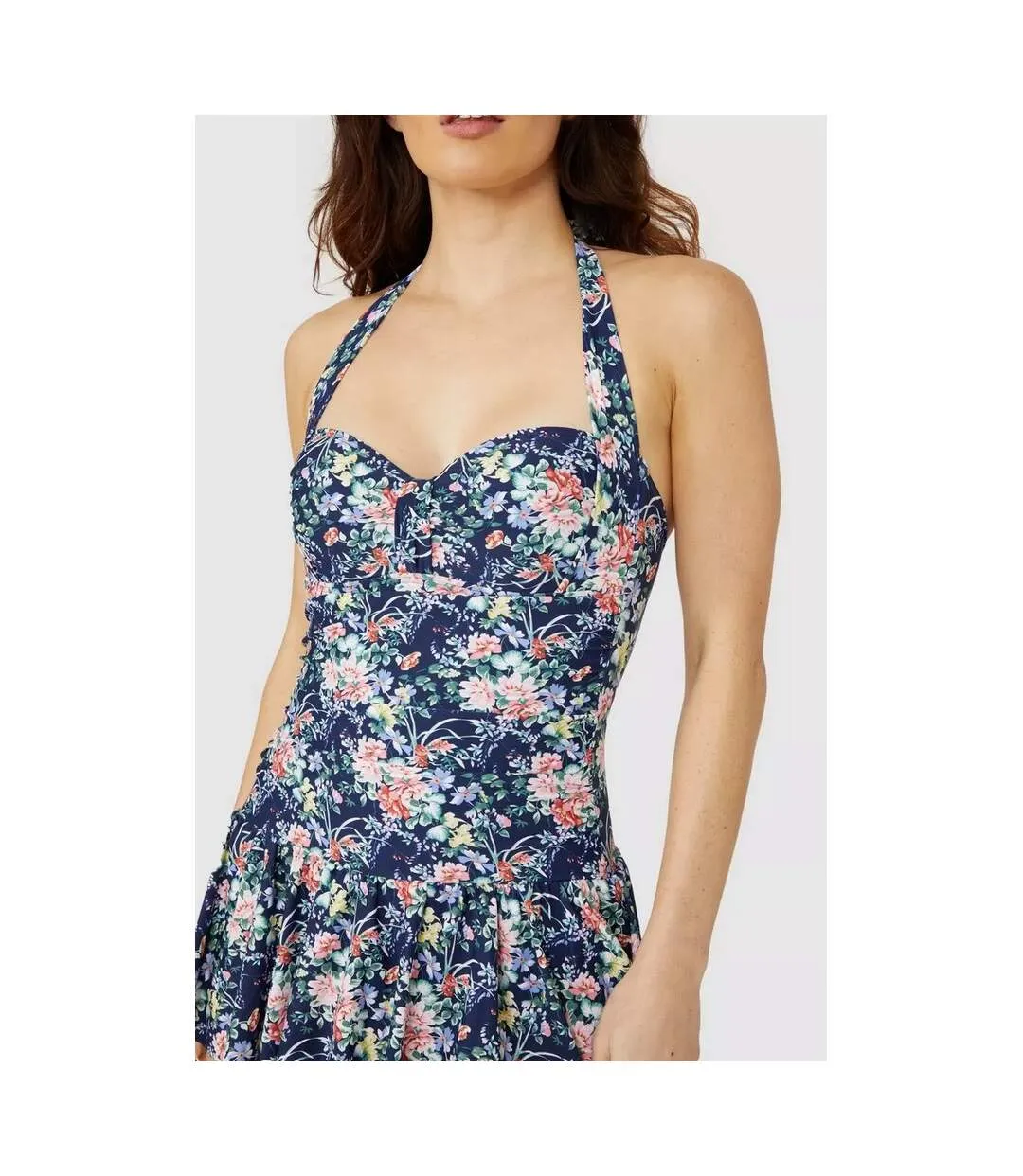 Womens/ladies floral skirted one piece swimsuit navy Debenhams