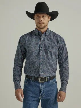 Wrangler Men's George Strait Navy Paisley Long Sleeve Button Down Shirt