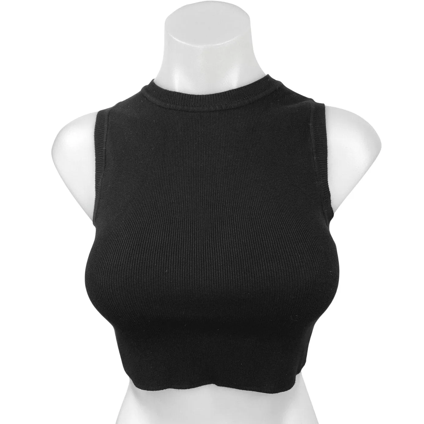 Zara Black Ribbed Stretch Knit Sleeveless Crew Neck Crop Sweater Tank Top Size M