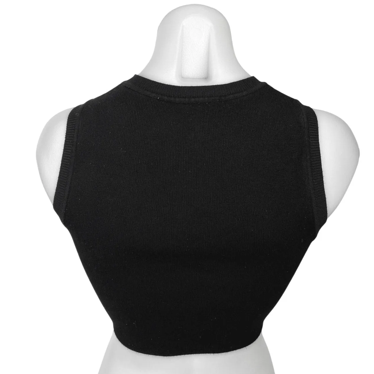 Zara Black Ribbed Stretch Knit Sleeveless Crew Neck Crop Sweater Tank Top Size M