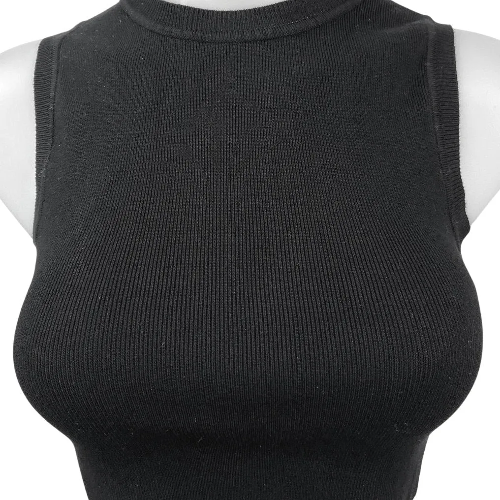 Zara Black Ribbed Stretch Knit Sleeveless Crew Neck Crop Sweater Tank Top Size M