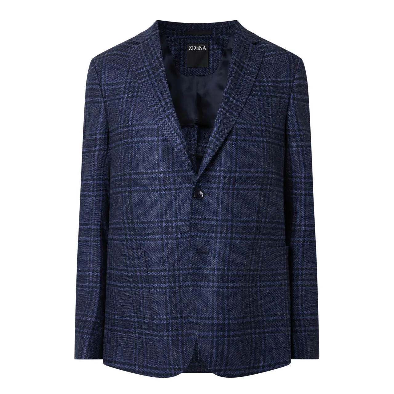 ZEGNA Prince-of-Wales Check Single-Breasted Blazer - Navy