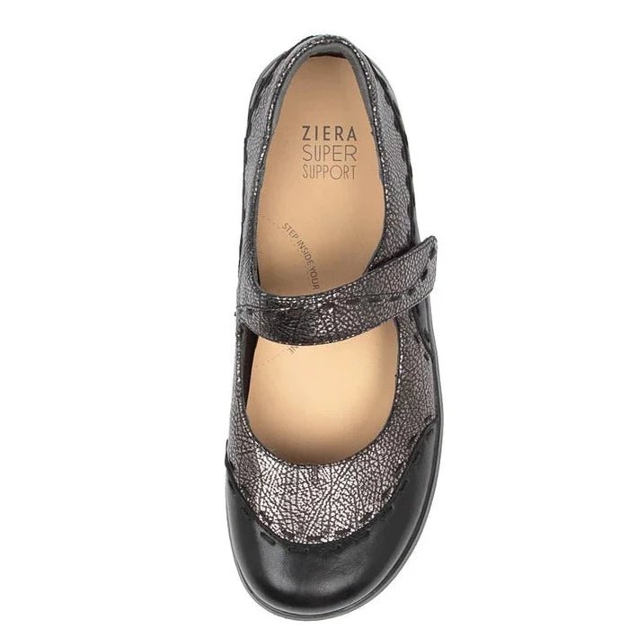 Ziera Shoes Women's Gummibear Mary Jane - Black Antique Pewter Leather